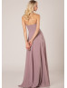 Notched Neck Strapless Mauve Chiffon Bridesmaid Dress